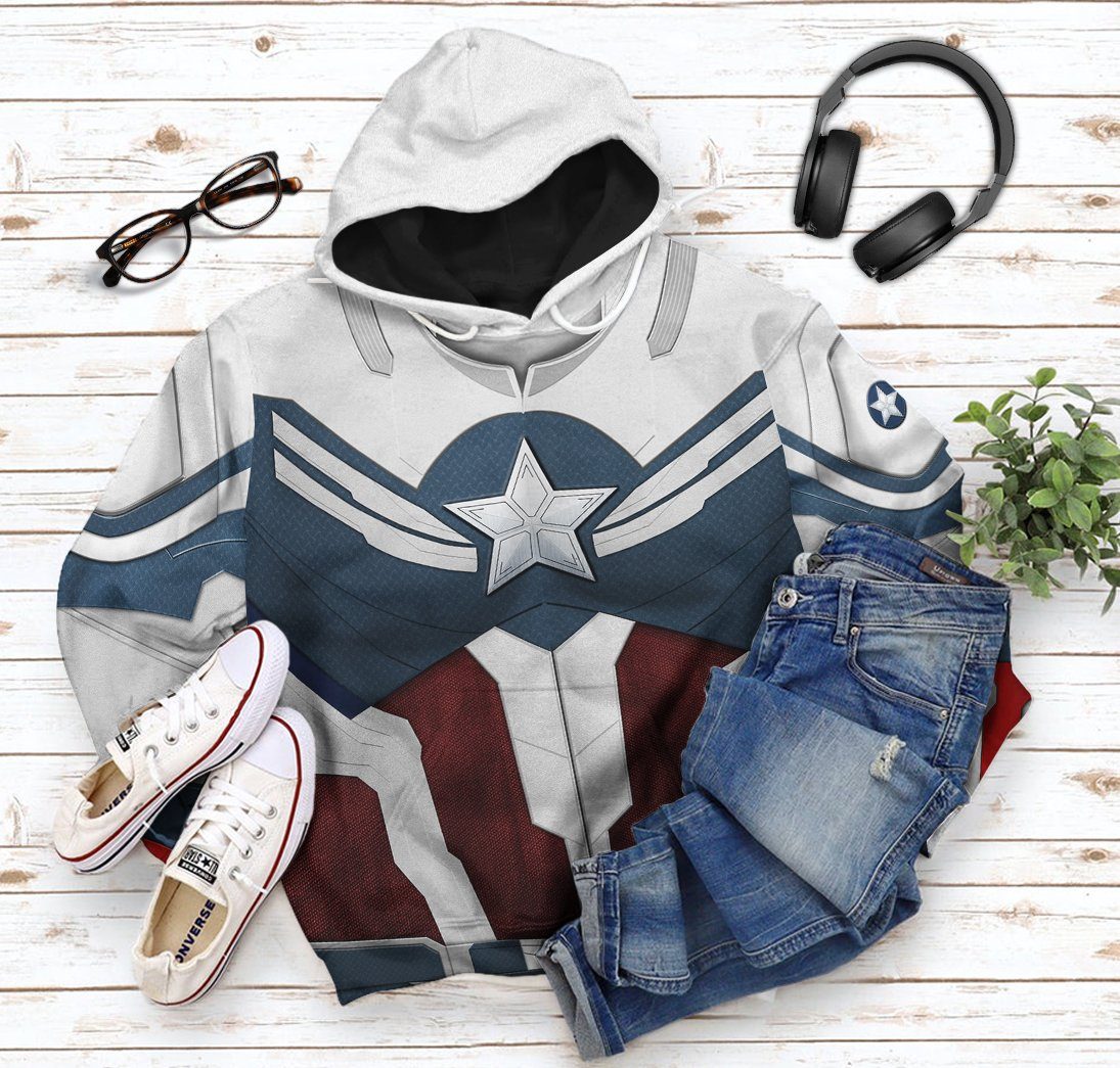 Gearhumans 3D Sam Wilson Captain America Custom Tshirt Hoodie Apparel GW260410 3D Apparel 