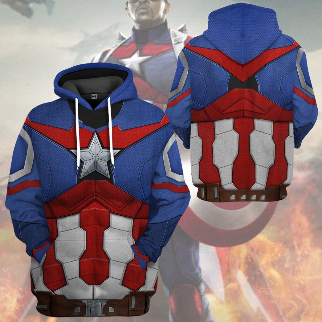 Gearhumans 3D Sam Wilson Captain American 2 Custom Tshirt Hoodie Apparel GJ2604211 3D Apparel 