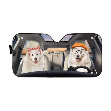 Gearhumans 3D Samoyed Dogs Custom Car Auto Sunshade