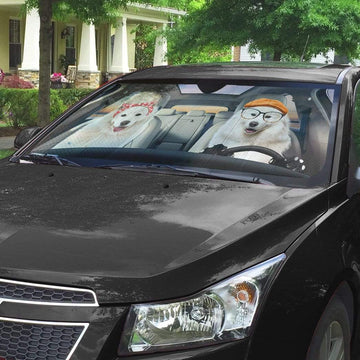 Gearhumans 3D Samoyed Dogs Custom Car Auto Sunshade