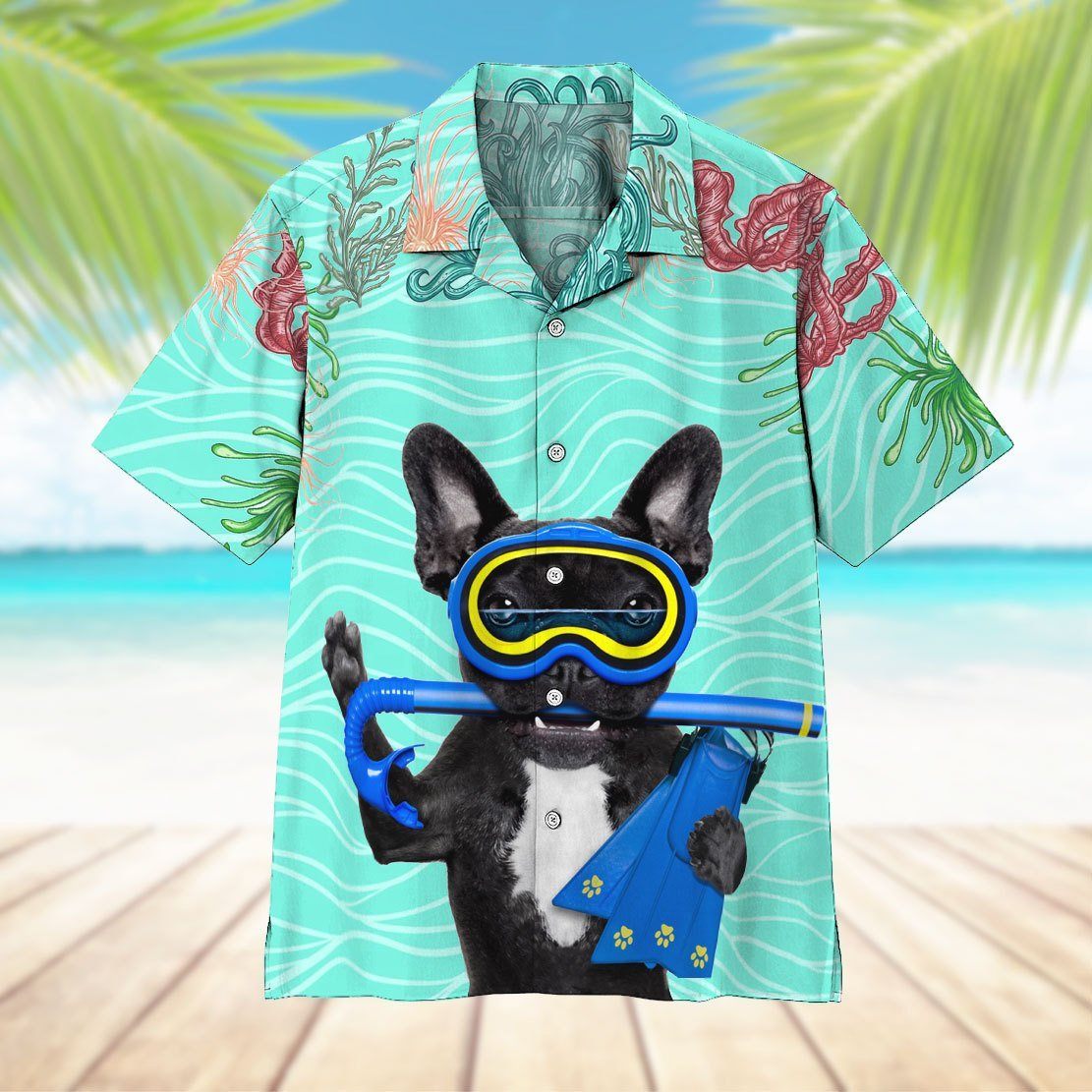 Gearhumans 3D Scuba Diving French Bull Dog Hawaii Shirt ZK1905217 Hawai Shirt 