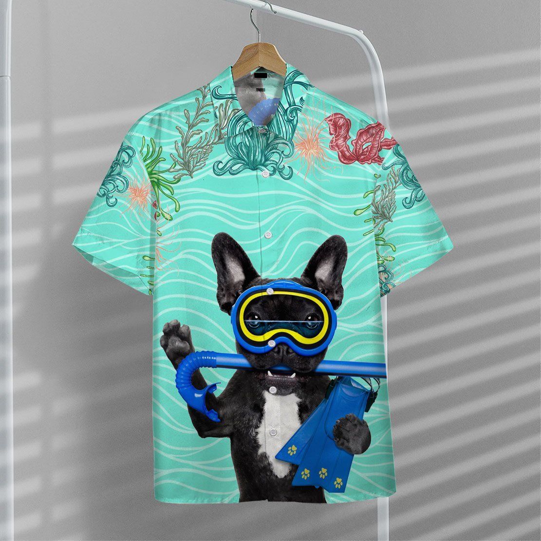 Gearhumans 3D Scuba Diving French Bull Dog Hawaii Shirt ZK1905217 Hawai Shirt 