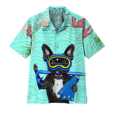 Gearhumans 3D Scuba Diving French Bull Dog Hawaii Shirt ZK1905217 Hawai Shirt Short Sleeve Shirt S 