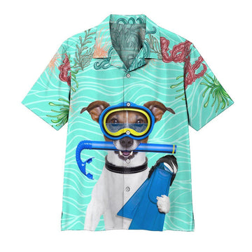 Gearhumans 3D Scuba Diving Jack Russell Terrier Dog Hawaii Shirt ZK1905216 Hawai Shirt Short Sleeve Shirt S 