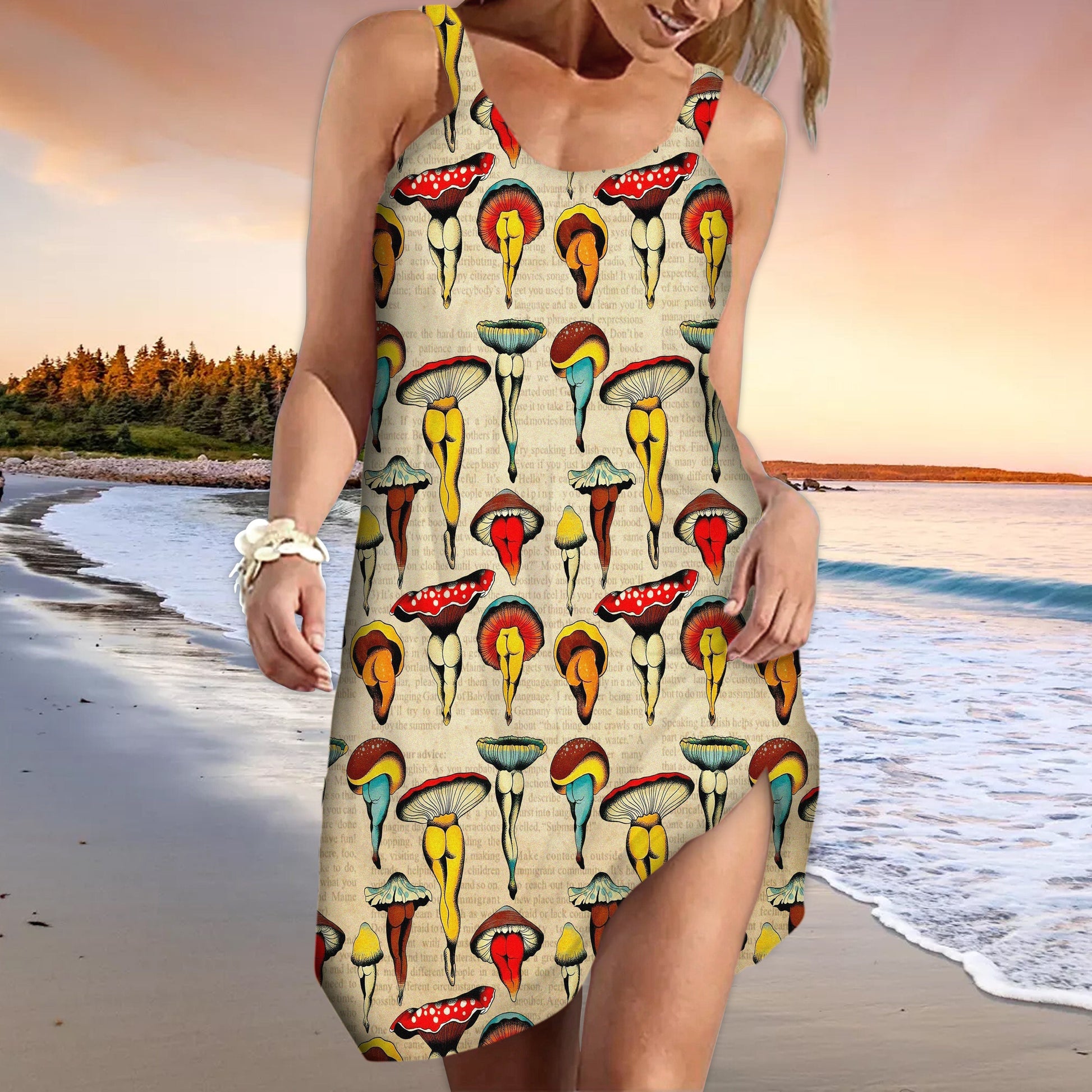 Gearhumans 3D Sexy Mushroom World Custom Sleeveless Beach Dress GO14062117 Beach Dress 