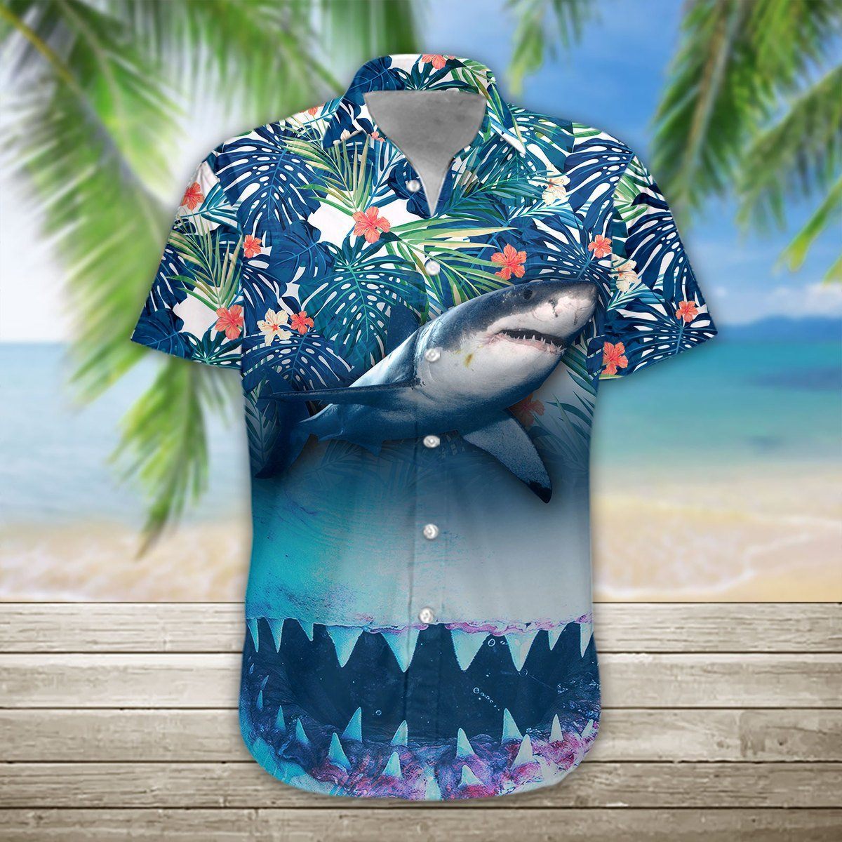Gearhumans 3D Shark Hawaii Shirt hawaii Short Sleeve Shirt