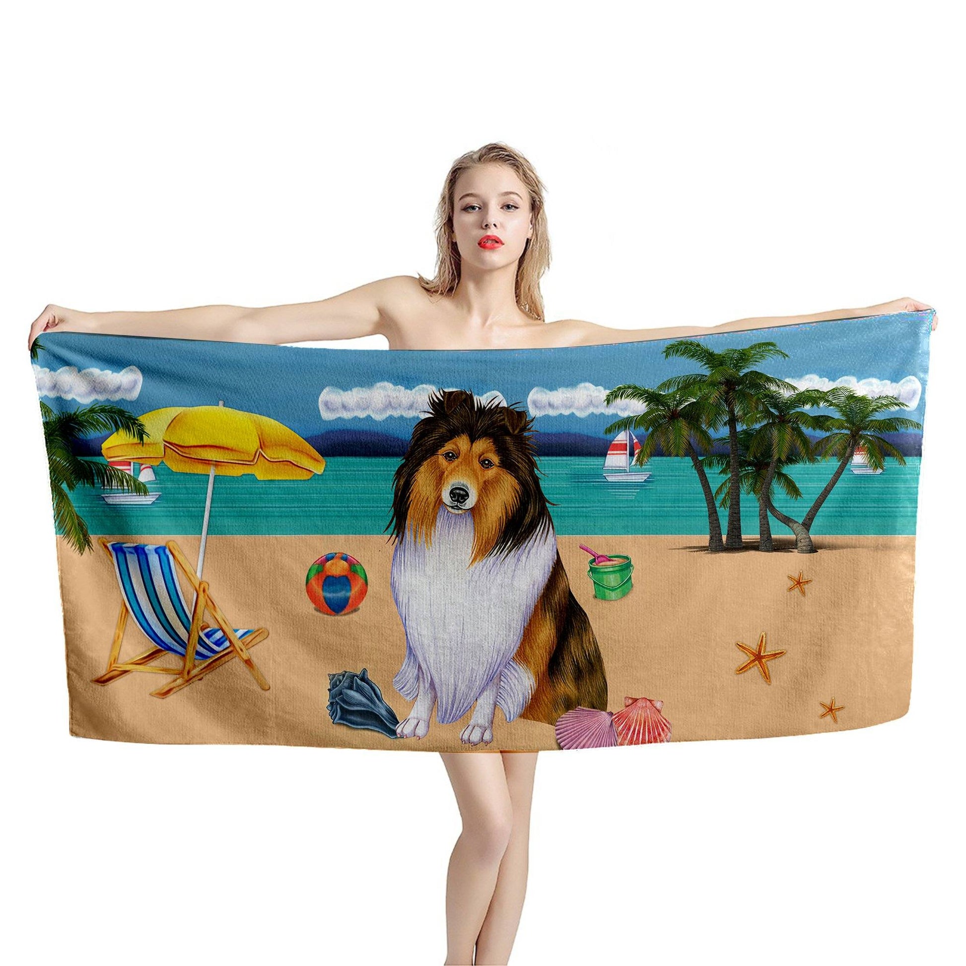 Gearhumans 3D Shetland Sheepdog Custom Beach Towel GW120521 Towel 