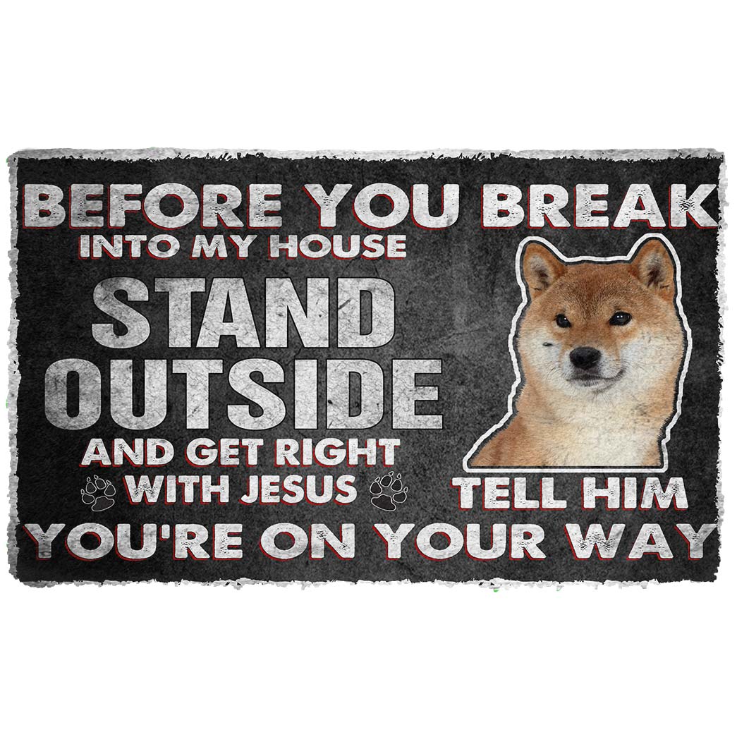 Gearhumans 3D Shiba Inu Before You Break Into My House Custom Doormat GW2605211 Doormat Doormat S(15,8inchx23,6inch) 