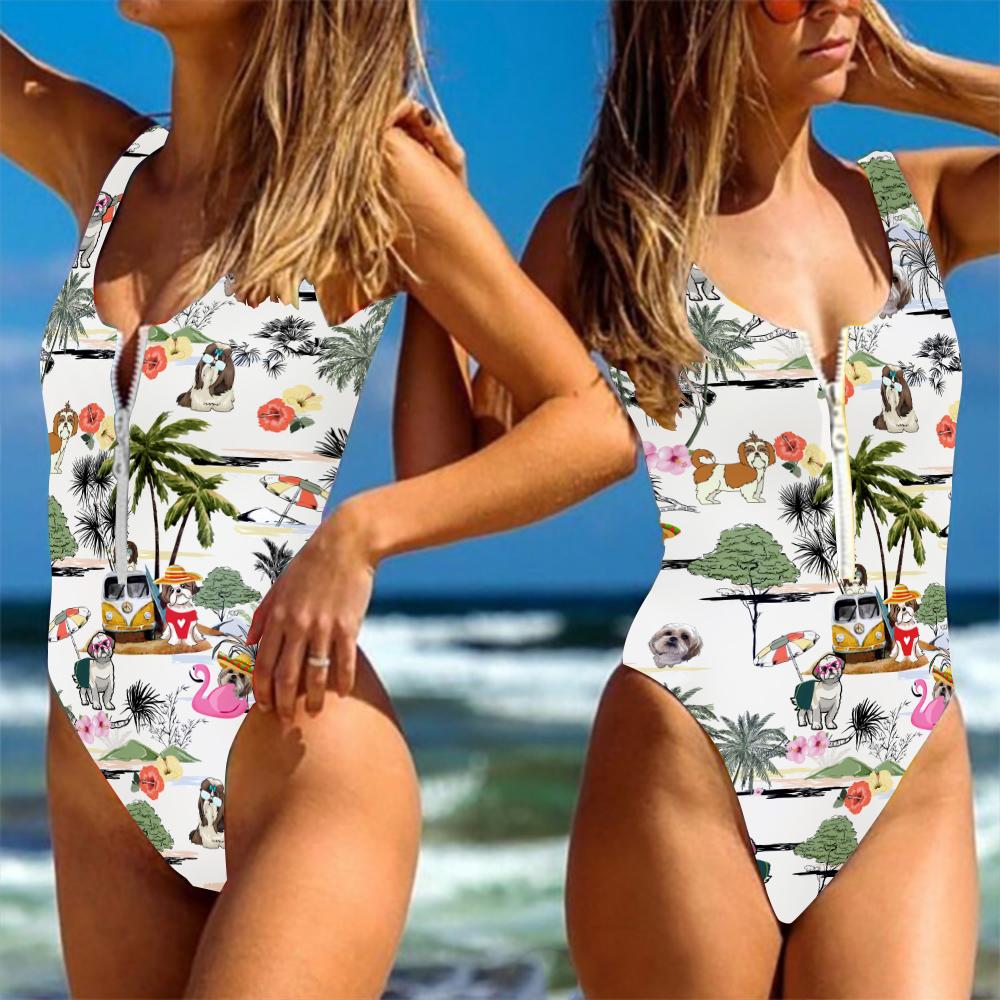 Gearhumans 3D Shih Tzu Dog Custom One Piece Swimsuit GW1405219 One-piece Swimsuit 