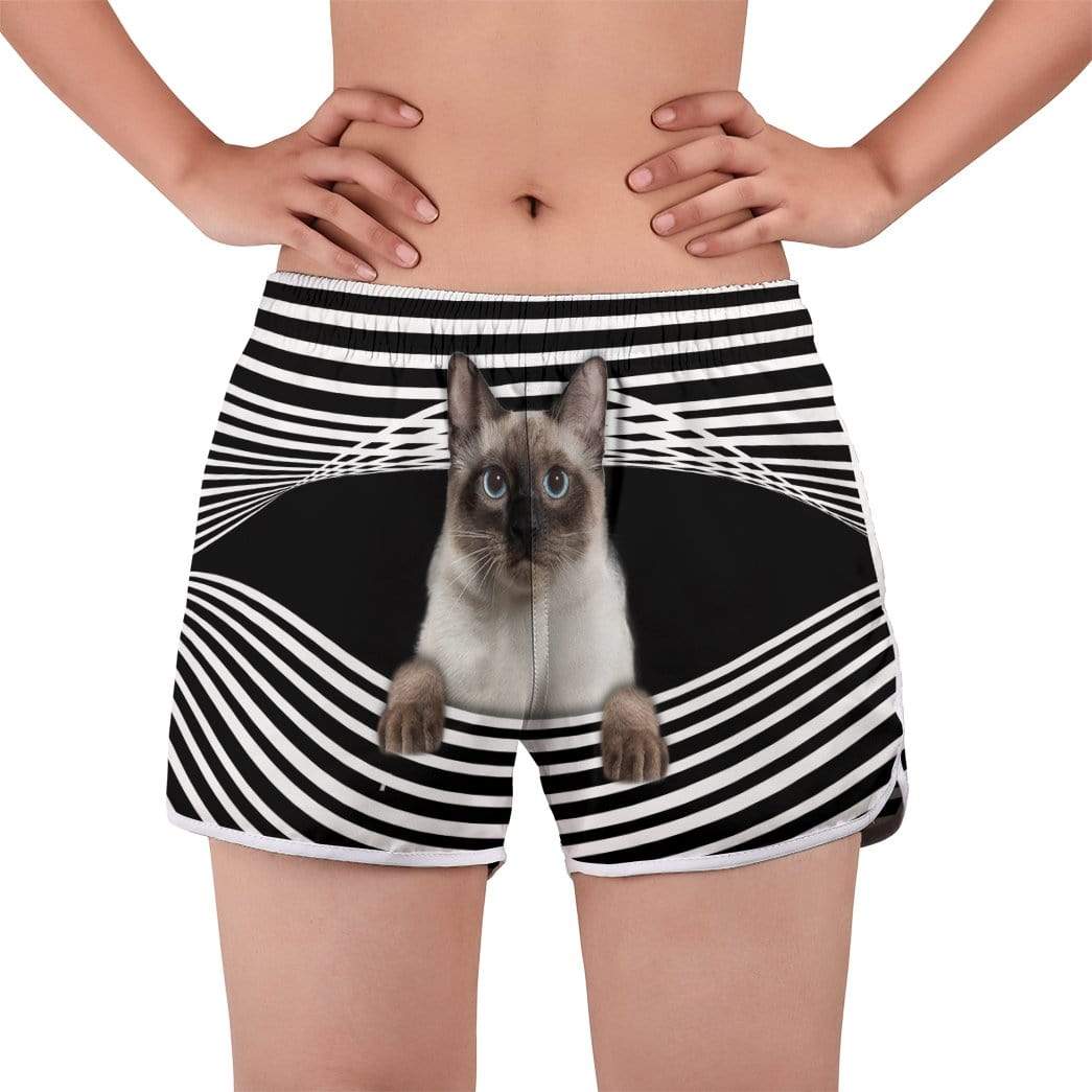 Gearhumans 3D Siamese Cat Stripes Custom Women Beach Shorts Swim Trunk GV300713 Women Shorts