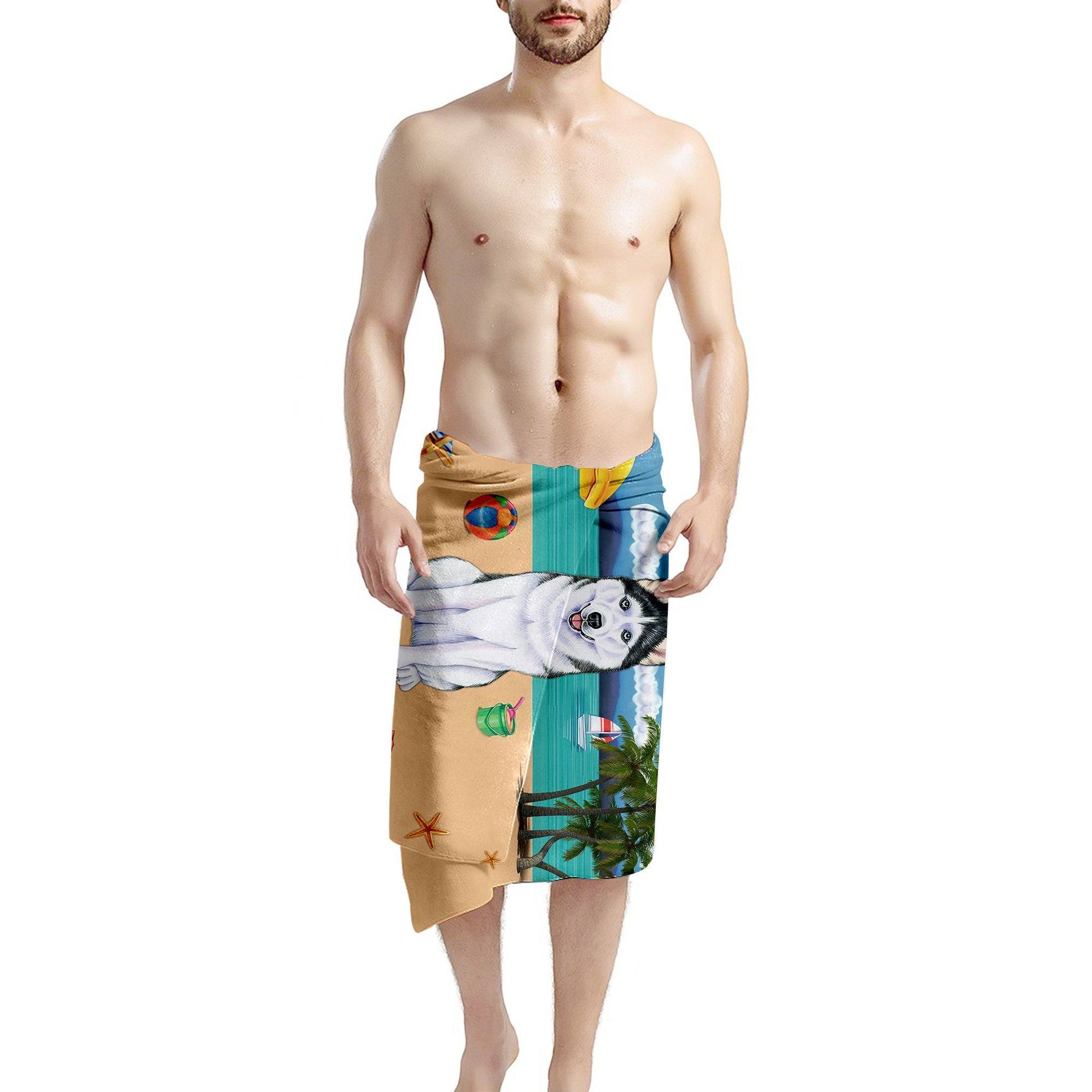 Gearhumans 3D Siberian Husky Dog Custom Beach Towel GW120523 Towel 