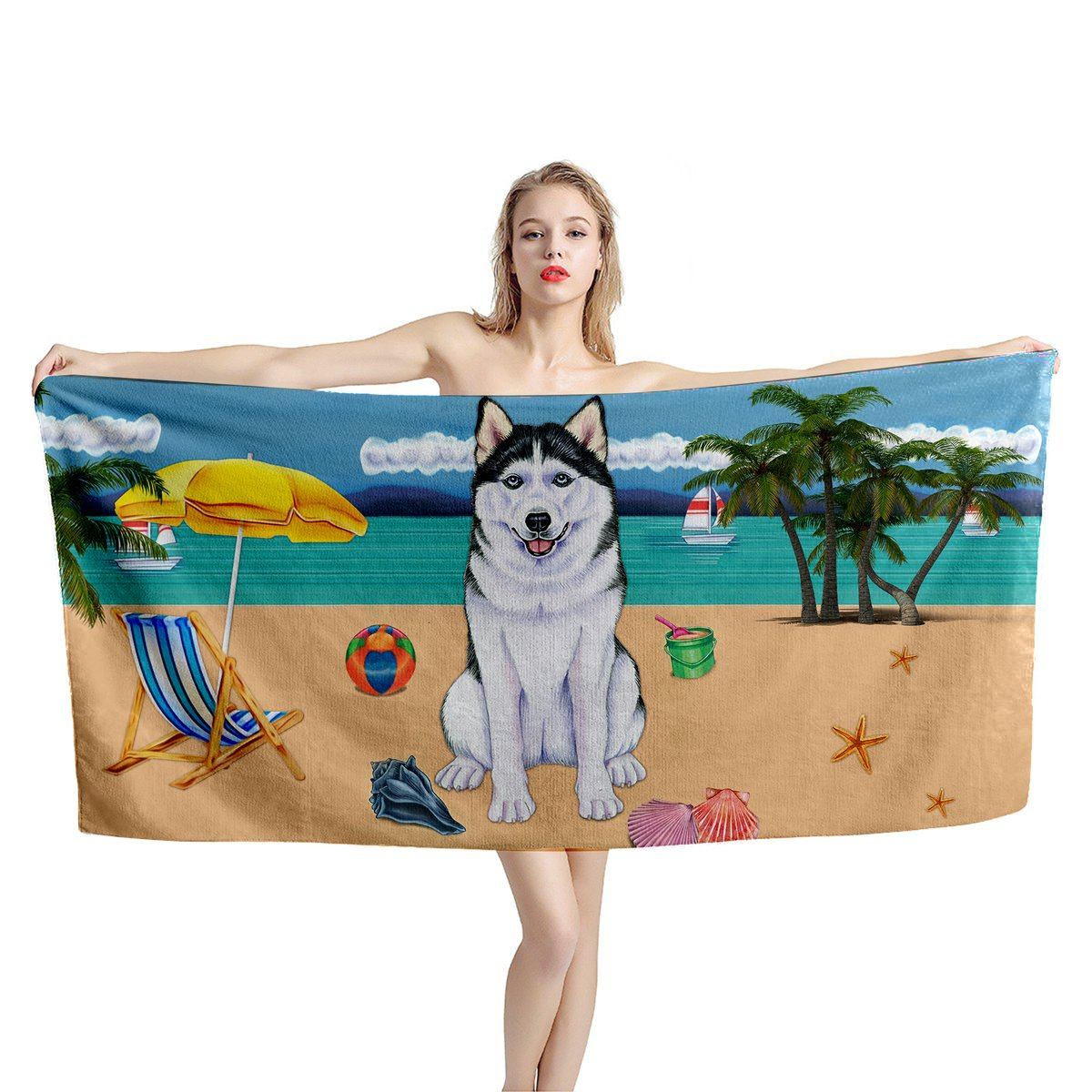 Gearhumans 3D Siberian Husky Dog Custom Beach Towel GW120523 Towel 