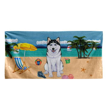 Gearhumans 3D Siberian Husky Dog Custom Beach Towel