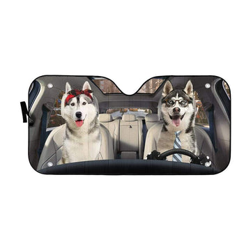 Gearhumans 3D Siberian Husky Dog Custom Car Auto Sunshade