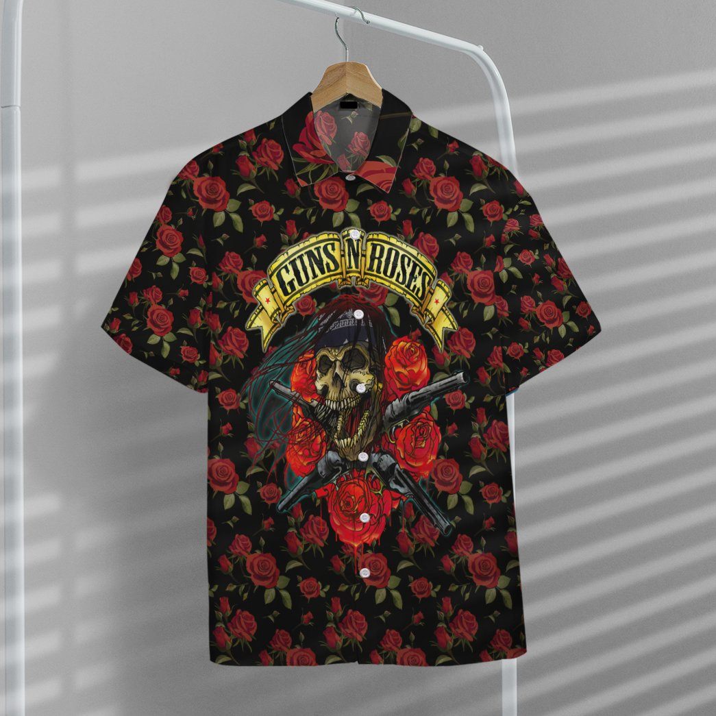 Gearhumans 3D Skulls With Guns And Roses Custom Hawaii Shirt GO12052116 Hawai Shirt 