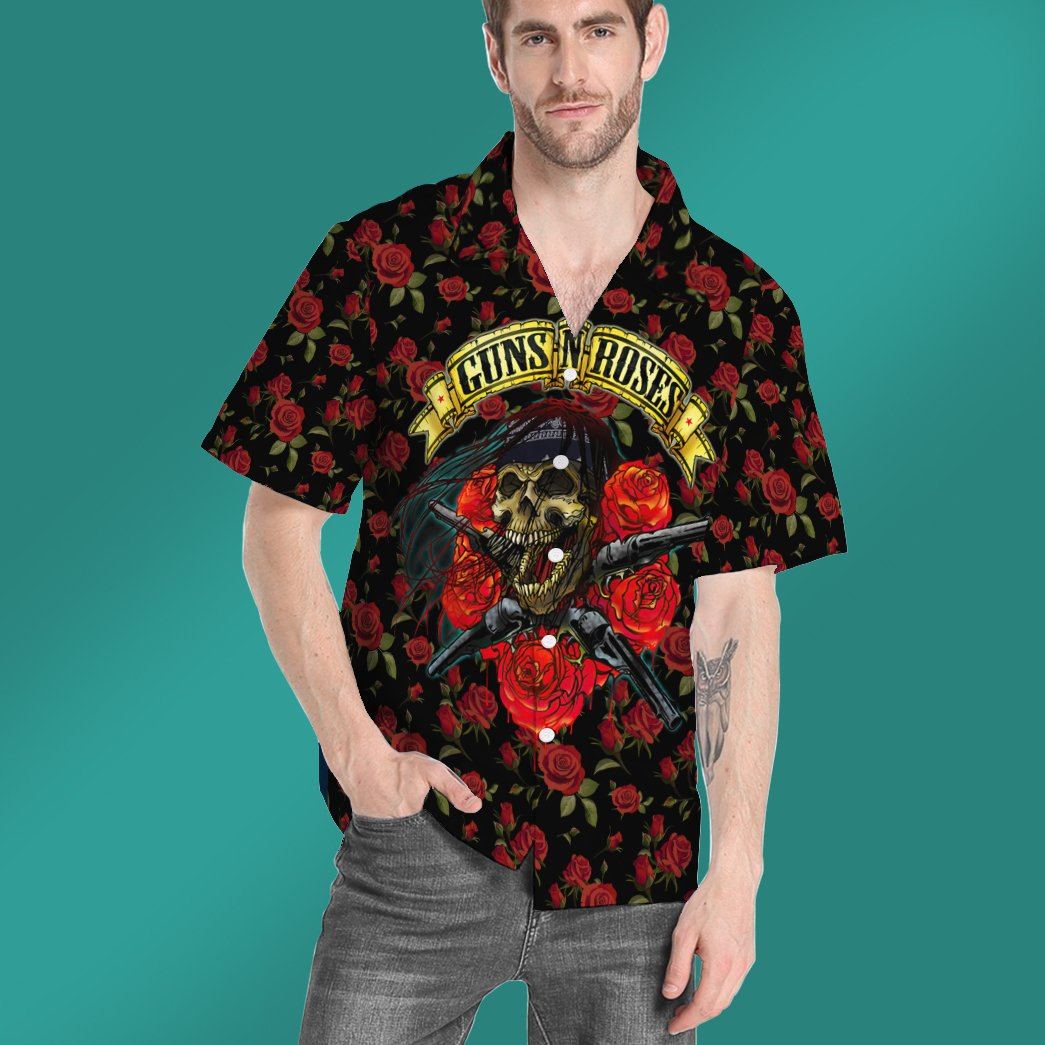 Gearhumans 3D Skulls With Guns And Roses Custom Hawaii Shirt GO12052116 Hawai Shirt 