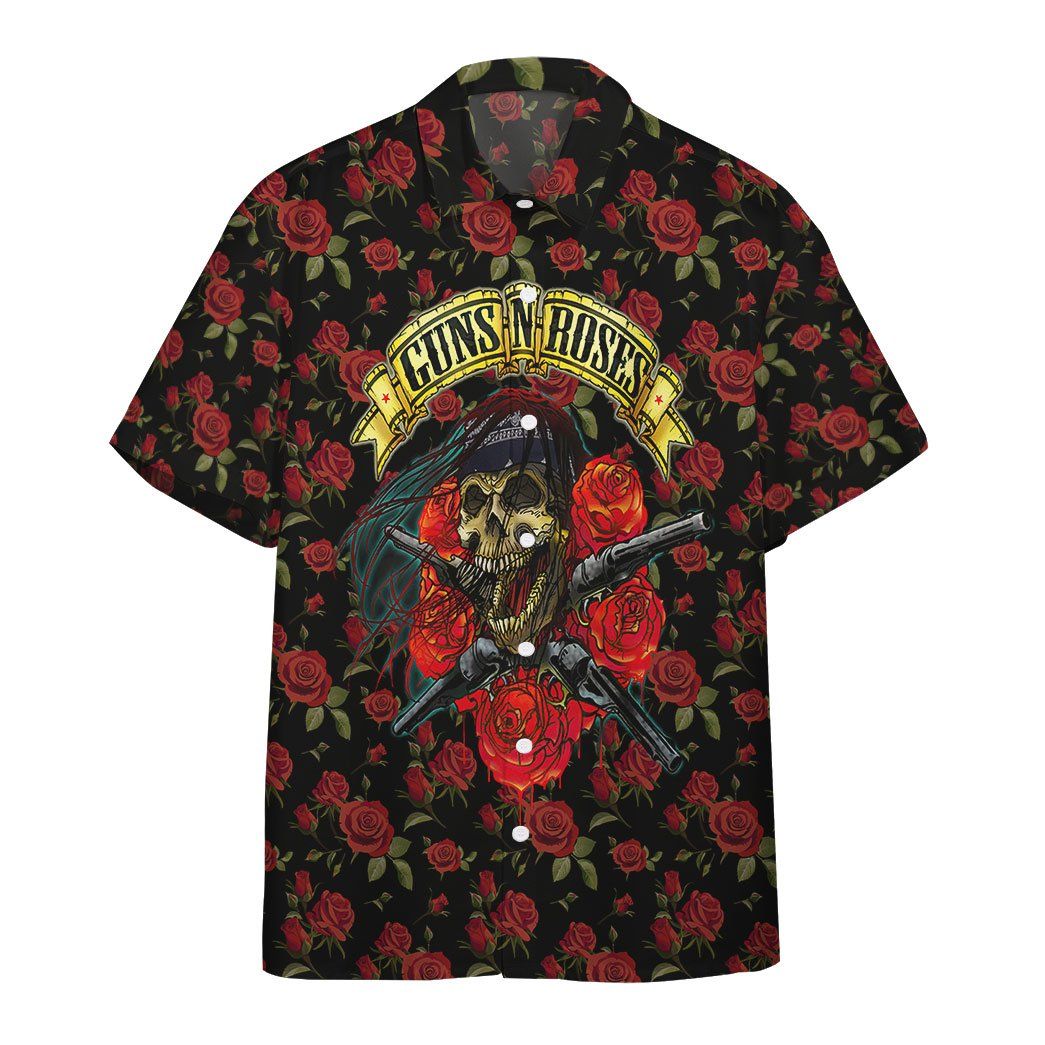 Gearhumans 3D Skulls With Guns And Roses Custom Hawaii Shirt GO12052116 Hawai Shirt Short Sleeve Shirt S 