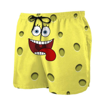 Gearhumans 3D Smiling SpongeBob SquarePants Custom Summer Beach Shorts Swim Trunks