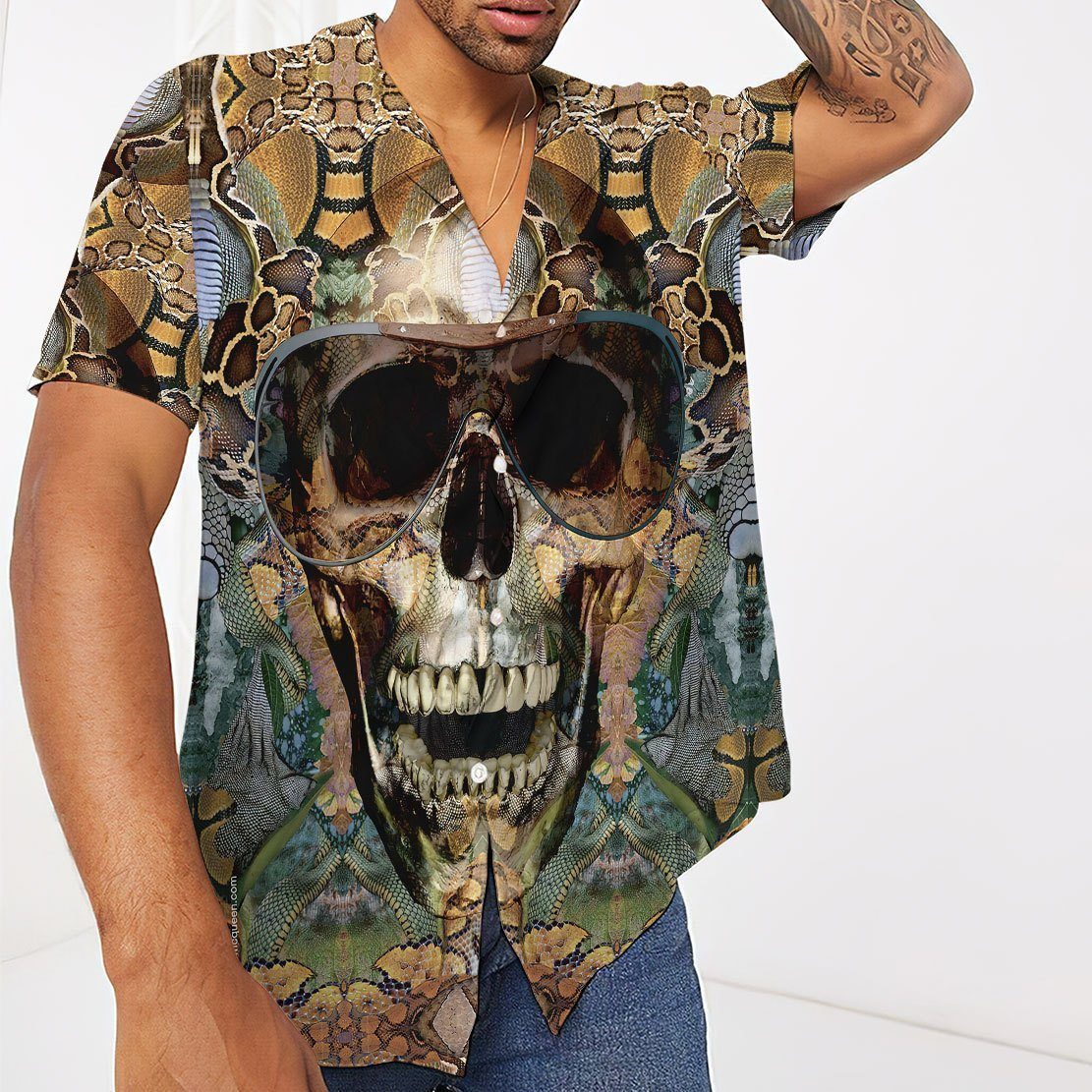 Gearhumans 3D Snake Skull Hawaii Shirt ZZ07043 Hawai Shirt 