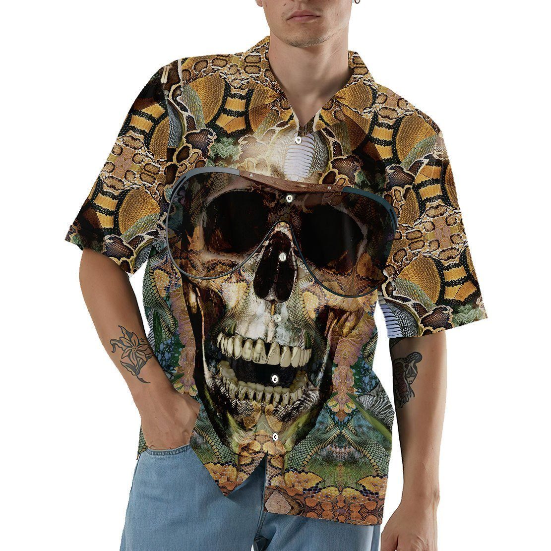 Gearhumans 3D Snake Skull Hawaii Shirt ZZ07043 Hawai Shirt 