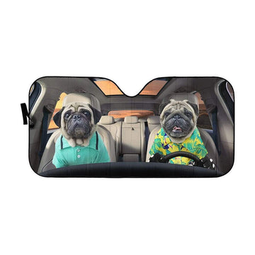 Gearhumans 3D Soulmate Friend Pugs Dog Couple Custom Car Auto Sunshade