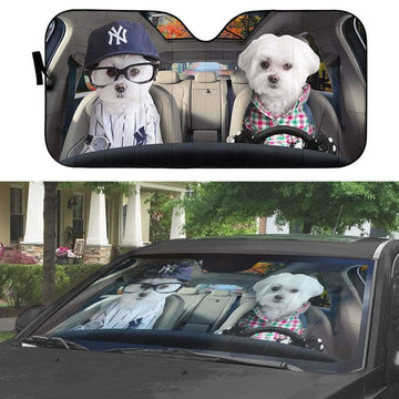 Gearhumans 3D Soulmate Friend Terrier Dogs In Car Custom Car Auto Sunshade