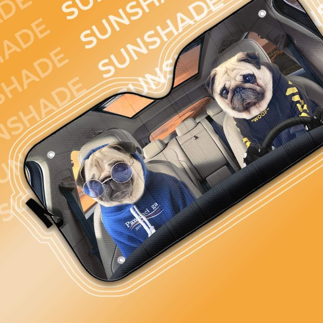 gearhumans 3D Soulmate Lovely Pugs Dog Couple Custom Car Auto Sunshade GV17068 Auto Sunshade 