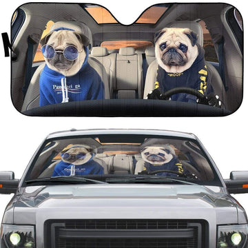 Gearhumans 3D Soulmate Lovely Pugs Dog Couple Custom Car Auto Sunshade