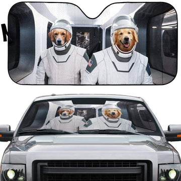 Gearhumans 3D Space X Golden Retriever Custom Car Auto Sunshade