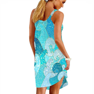 Gearhumans 3D Sparkle Mermaid Waves Custom Sleeveless Beach Dress