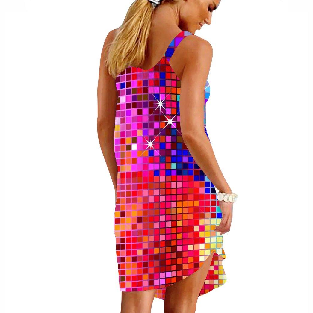 Gearhumans 3D Sparkling Disco Girl In The Beach Party Custom Sleeveless Beach Dress GO22062113 Beach Dress 