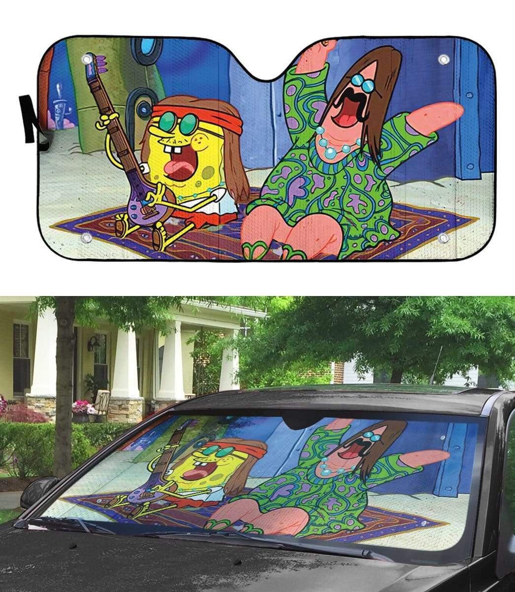 gearhumans 3D Spongebob And Patrick Hippie Custom Car Auto Sunshade GL100834 Auto Sunshade 