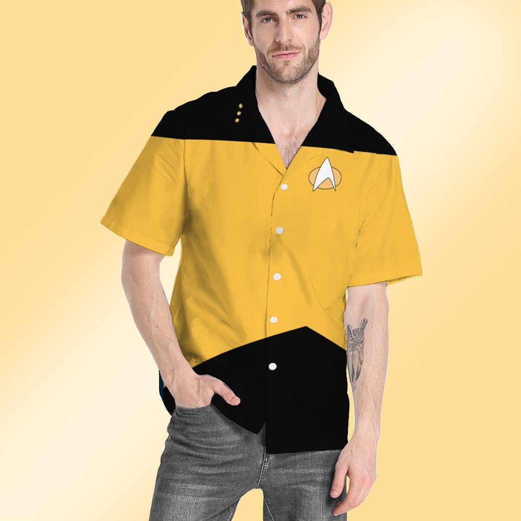 Gearhumans 3D Star Trek The Next Generation Yellow Uniform Custom Hawaii Shirt GO19052112 Hawai Shirt 