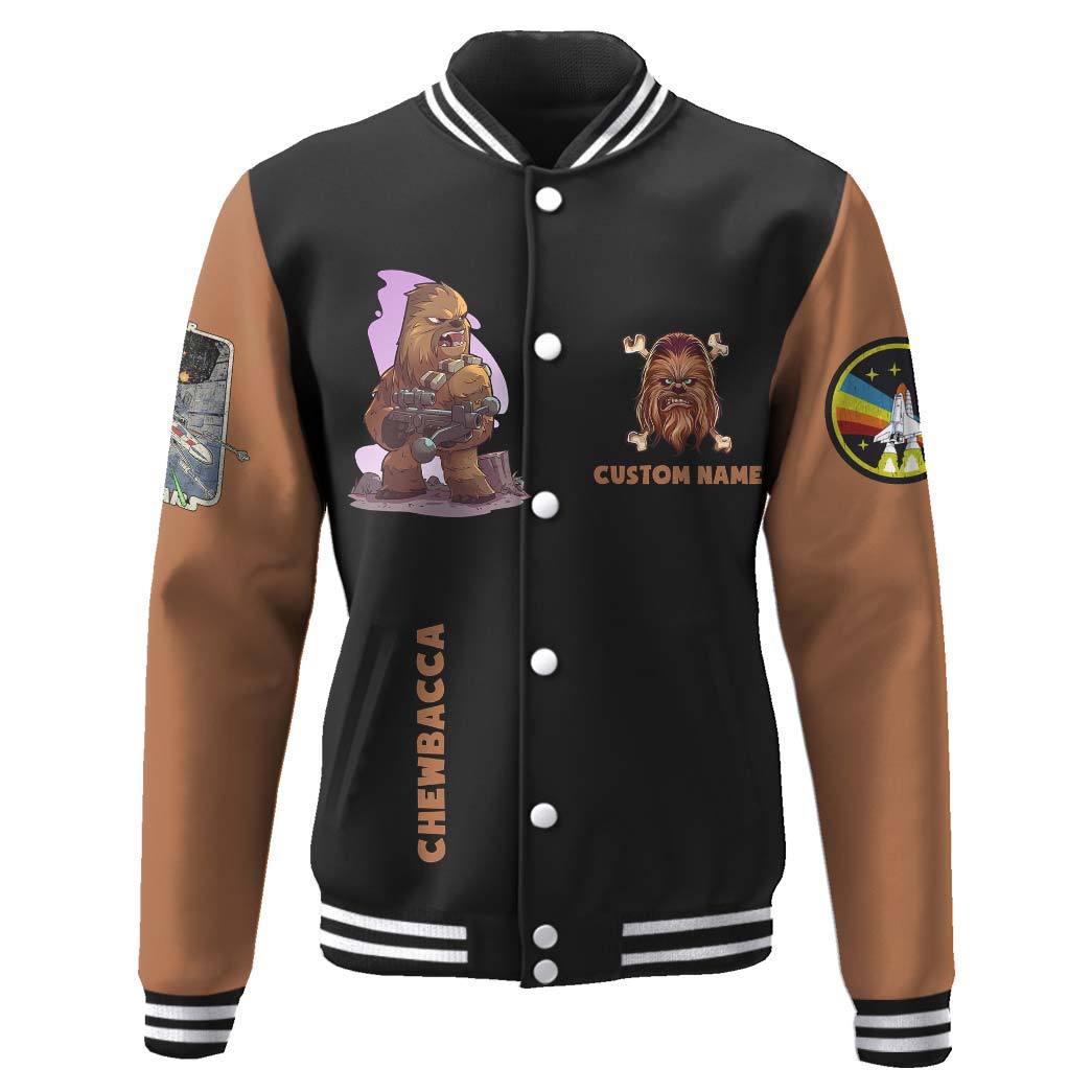 Gearhumans 3D Star Wars Chewbacca Custom Name Baseball Jacket GK210148 Baseball Jacket Baseball Jacket S 