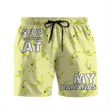 Gearhumans 3D Stop looking at my bananas Beach Shorts Swim Trunks GV030717 Men Shorts Men Shorts S