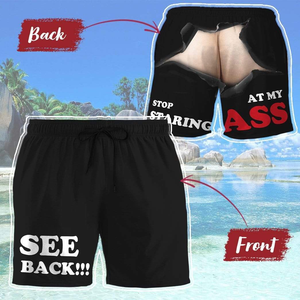 Gearhumans 3D Stop staring at my ass Beach Shorts Swim Trunks GV08075 Men Shorts