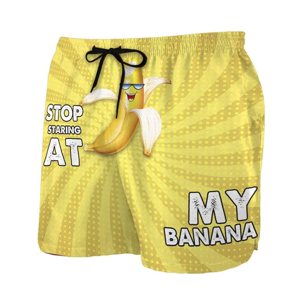 Gearhumans 3D Stop staring at my banana Beach Shorts Swim Trunks GV030715 Men Shorts