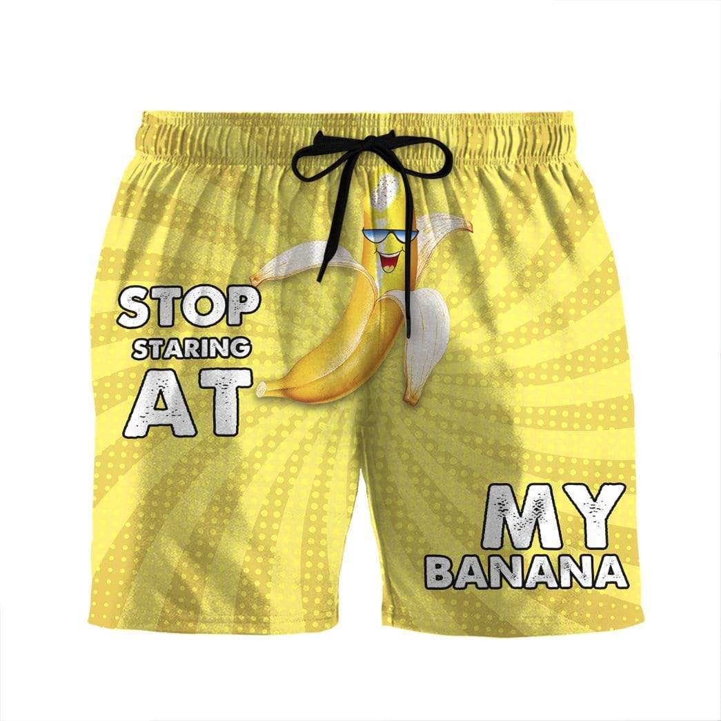 Gearhumans 3D Stop staring at my banana Beach Shorts Swim Trunks GV030715 Men Shorts Men Shorts S