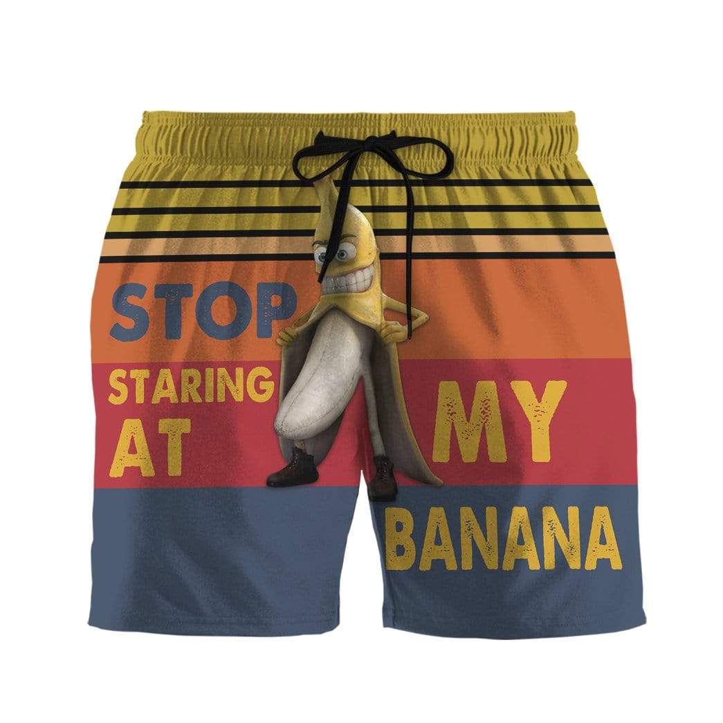 Gearhumans 3D Stop staring at my banana Summer Beach Shorts Swim Trunks GV070712 Men Shorts Men Shorts S