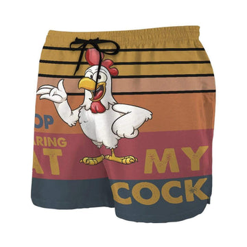 Gearhumans 3D Stop staring at my cock Custom Beach Shorts Swim Trunks