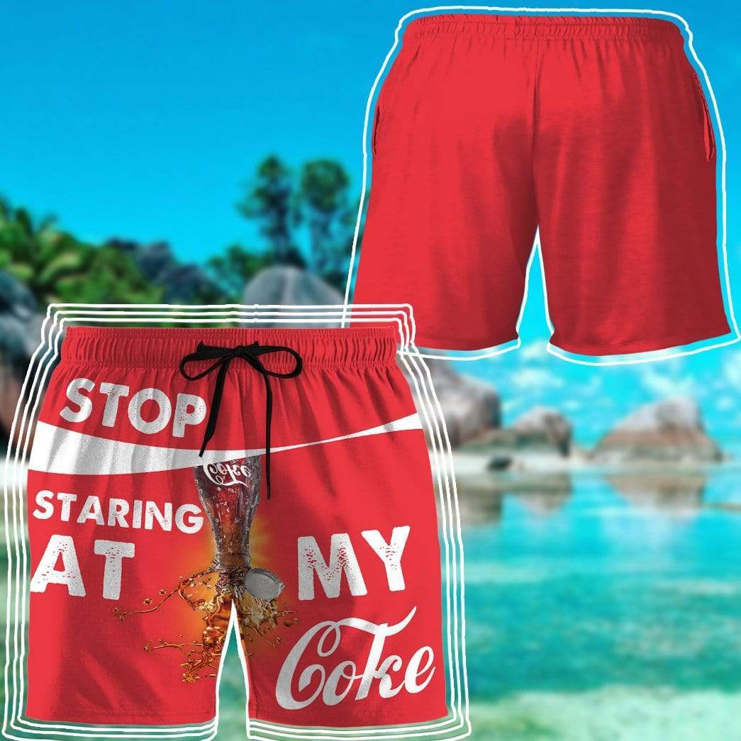 Gearhumans 3D Stop staring at my coke Beach Shorts Swim Trunks GN08071 Men Shorts