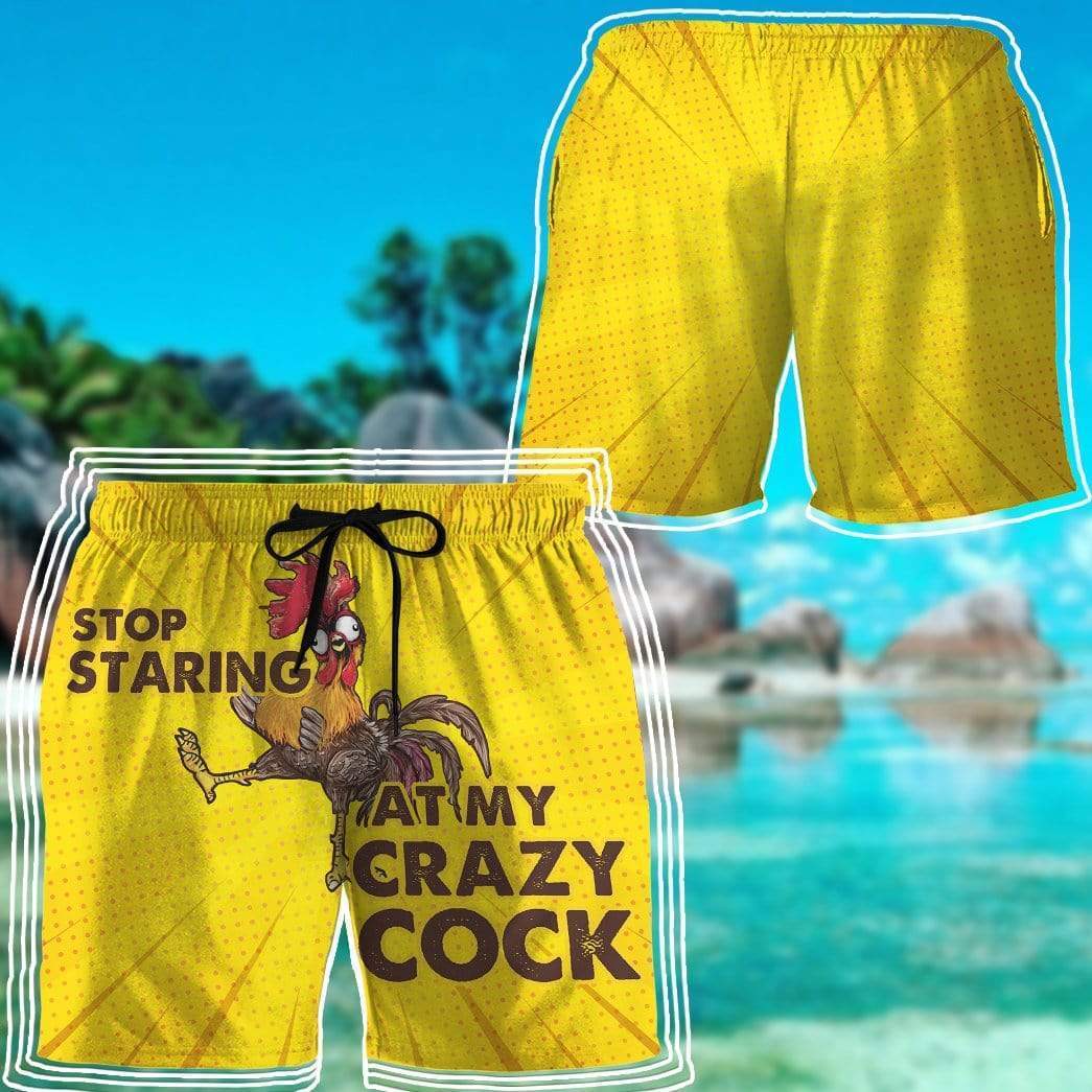 Gearhumans 3D Stop staring at my crazy cock Beach Shorts Swim Trunks GV04071 Men Shorts