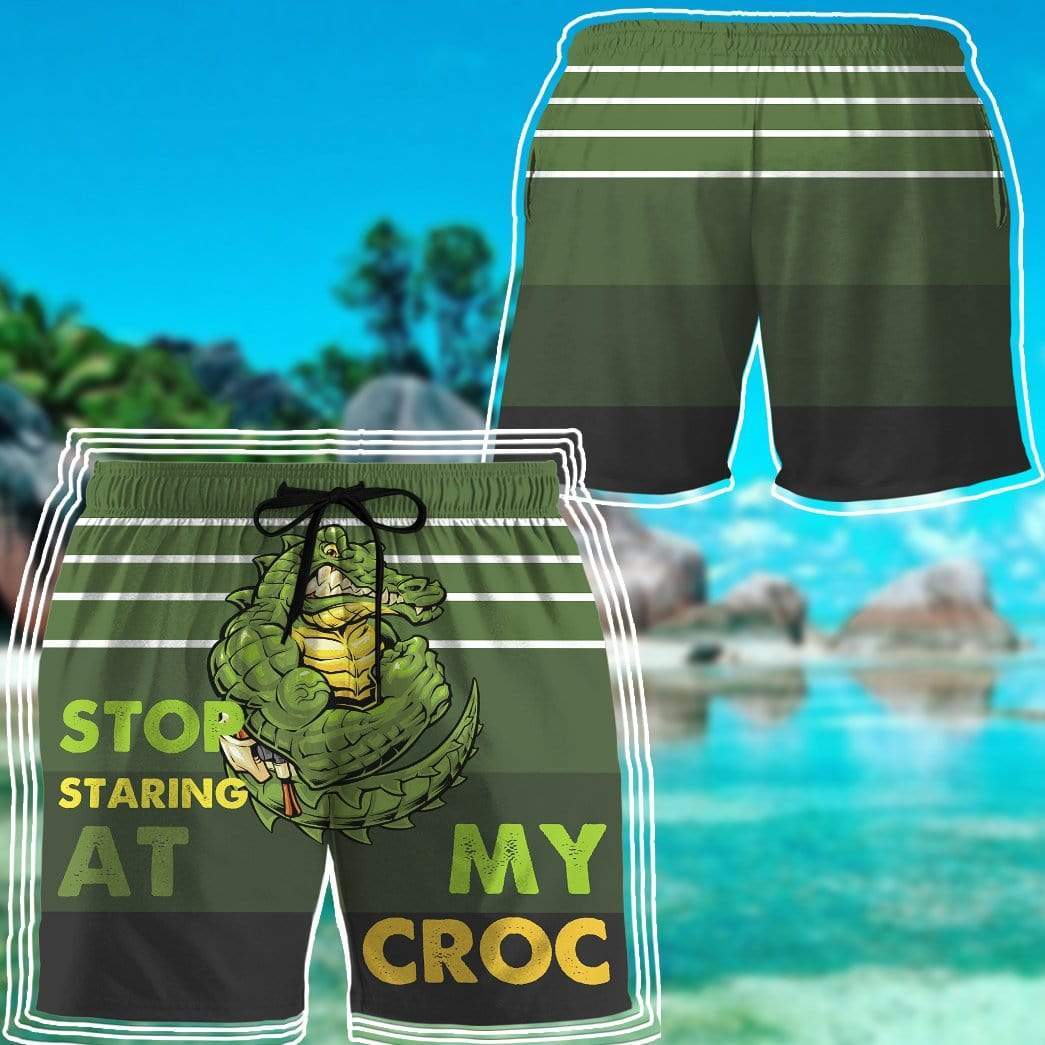 Gearhumans 3D Stop staring at my croc Beach Shorts Swim Trunks GV08074 Men Shorts