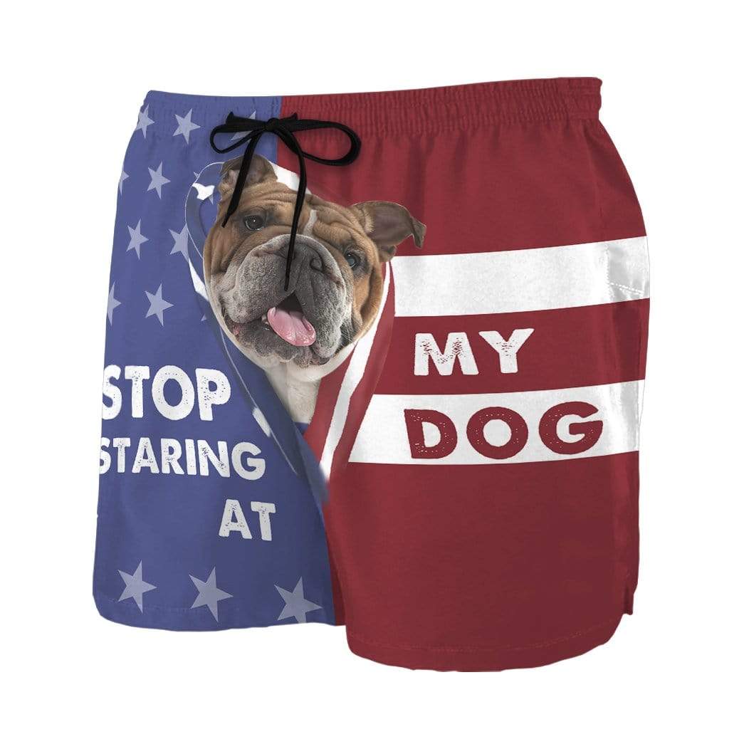 Gearhumans 3D Stop staring at my dog Bulldog Custom Beach Shorts Swim Trunks GV31079 Men Shorts