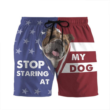Gearhumans 3D Stop staring at my dog Bulldog Custom Beach Shorts Swim Trunks GV31079 Men Shorts Men Shorts S