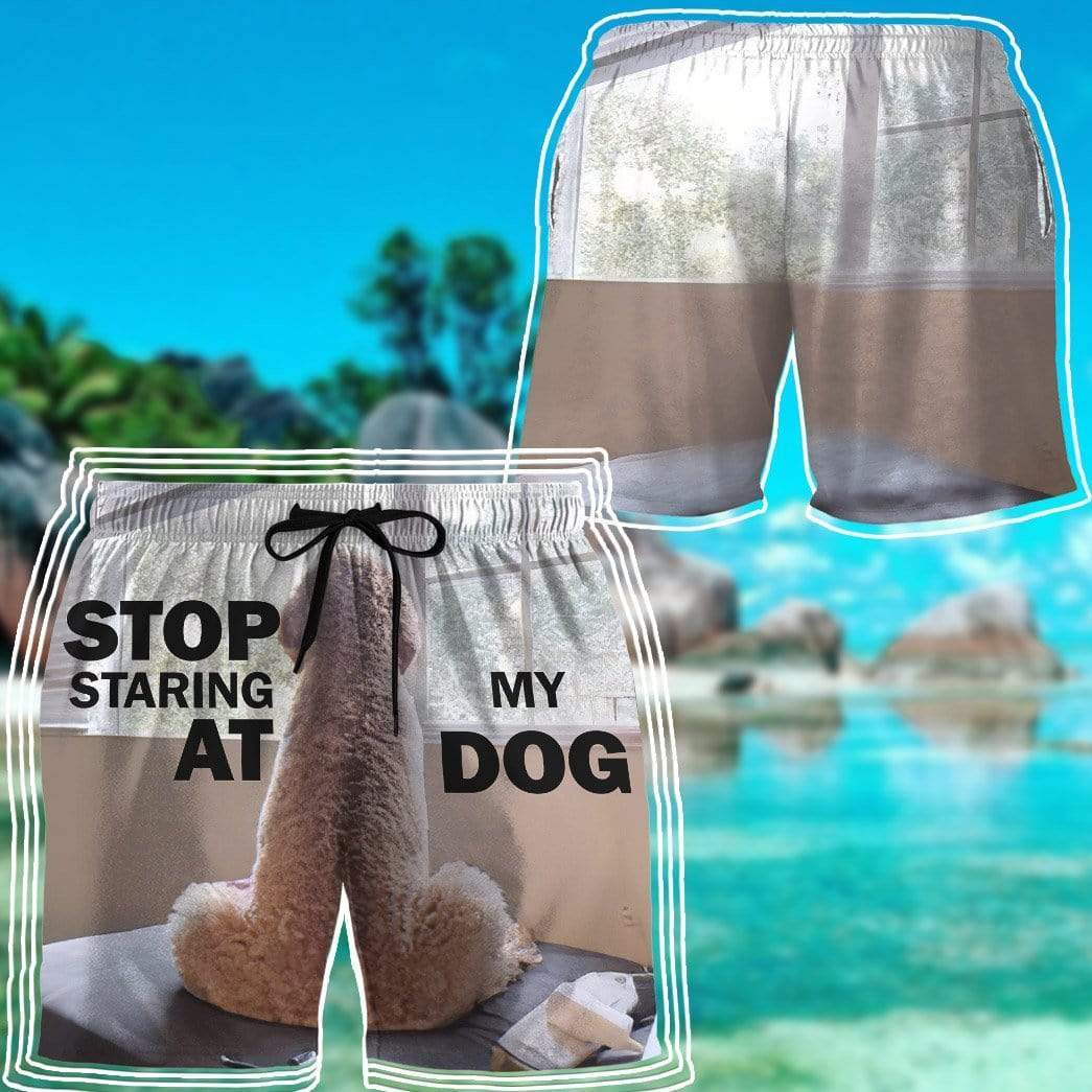 Gearhumans 3D Stop staring at my dog Custom Beach Shorts Swim Trunks GV30071 Men Shorts