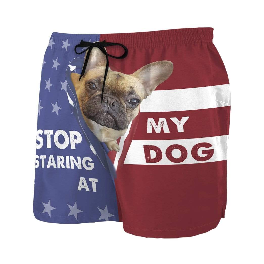 Gearhumans 3D Stop staring at my dog French Bulldog Custom Beach Shorts Swim Trunks GV310710 Men Shorts