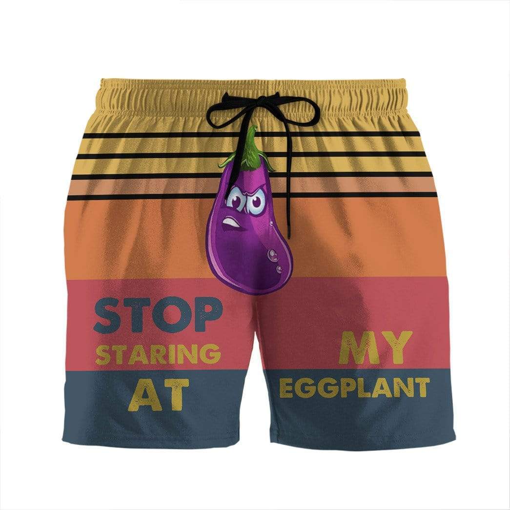 Gearhumans 3D Stop staring at my eggplant Custom Beach Shorts Swim Trunks GV30073 Men Shorts Men Shorts S
