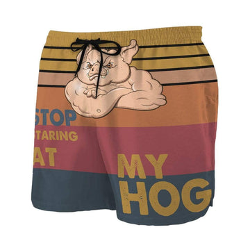 Gearhumans 3D Stop Staring At My Hog Custom Beach Shorts Swim Trunks