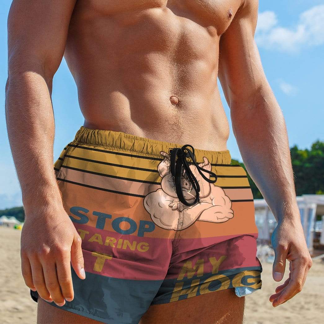 Gearhumans 3D Stop Staring At My Hog Custom Beach Shorts Swim Trunks GL08071 Men Shorts